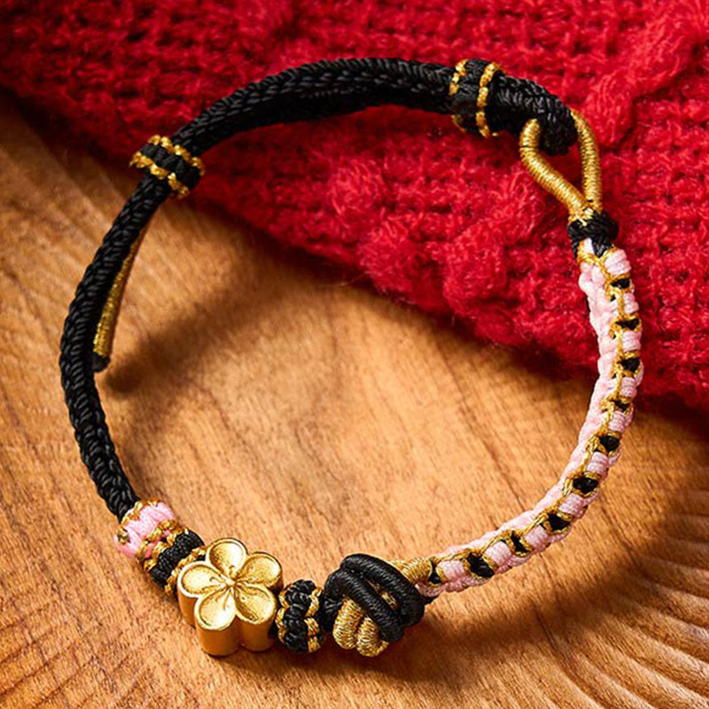 Buddha Stones Bracelet ajustable à nœud en corde tressée - Accessoire noir à fleurs - image 6