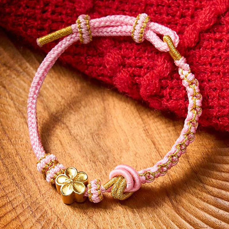 Buddha Stones Bracelet ajustable à nœud en corde tressée - Accessoire rose avec fleur - image 20