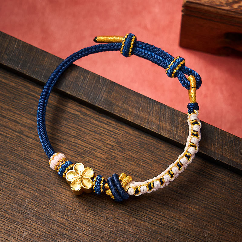 Buddha Stones Bracelet ajustable à nœud en corde tressée - Bleu foncé avec accessoire à fleurs - image 18