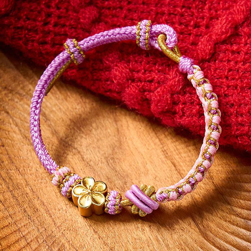 Buddha Stones Bracelet ajustable à nœud en corde tressée - Accessoire violet à fleurs - image 26