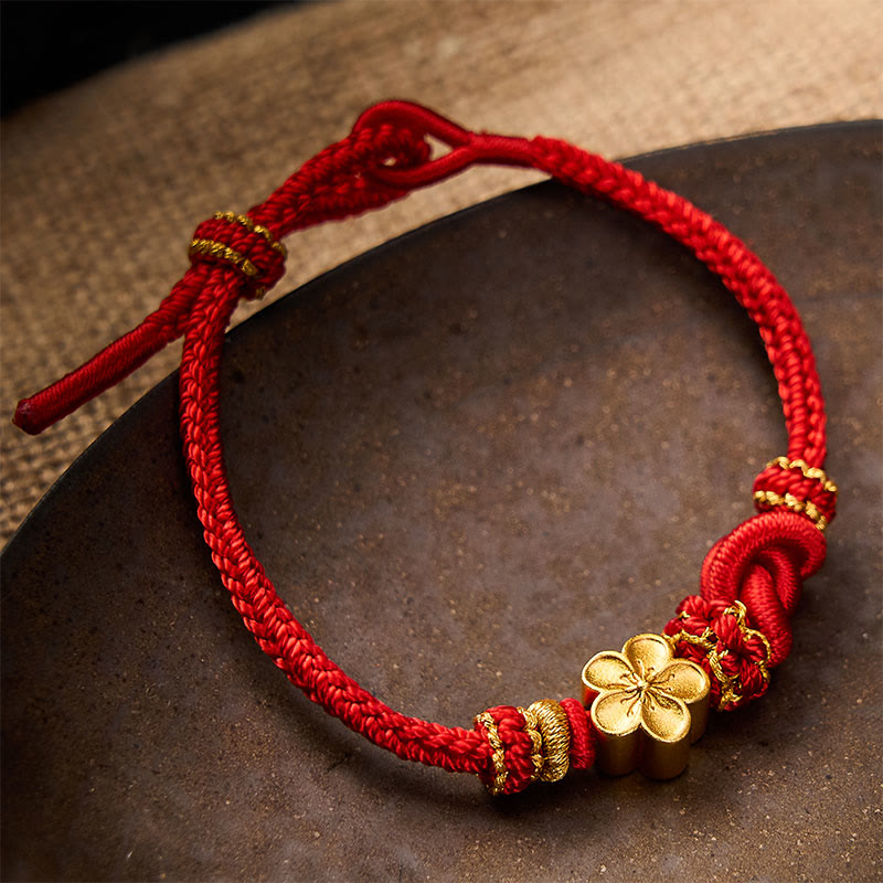 Buddha Stones Bracelet ajustable à nœud en corde tressée et fleur - image 2