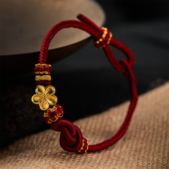 Buddha Stones Bracelet ajustable à nœud en corde tressée et fleur - image 3