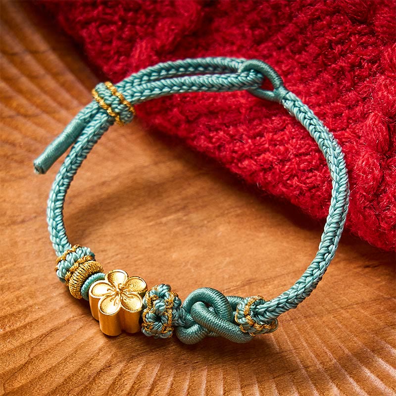 Buddha Stones Bracelet ajustable à nœud en corde tressée et fleur - Accessoire vert à fleurs - image 14