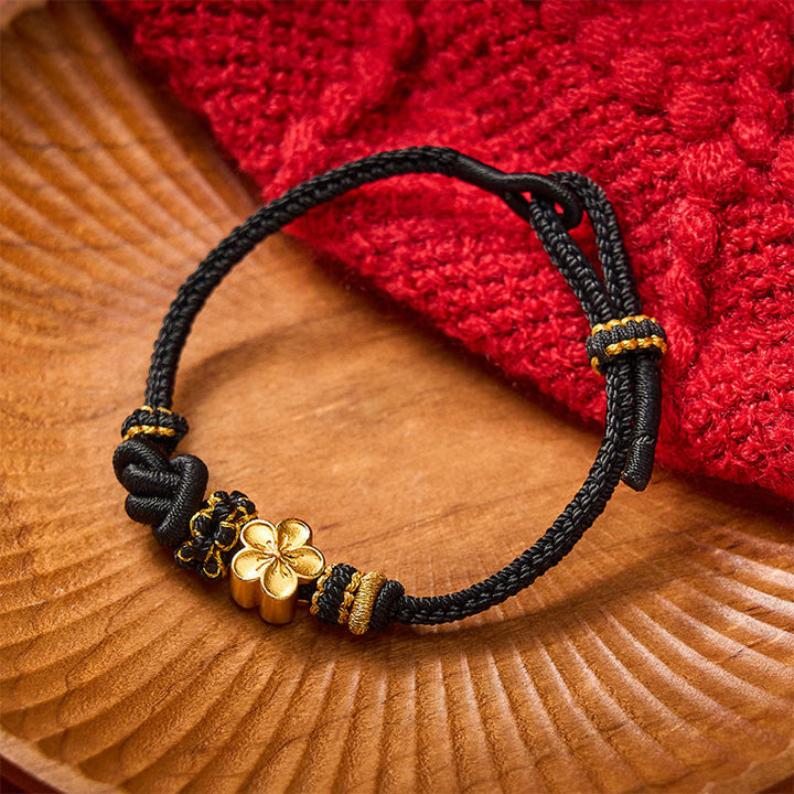 Buddha Stones Bracelet ajustable à nœud en corde tressée et fleur - Accessoire noir à fleurs - image 12