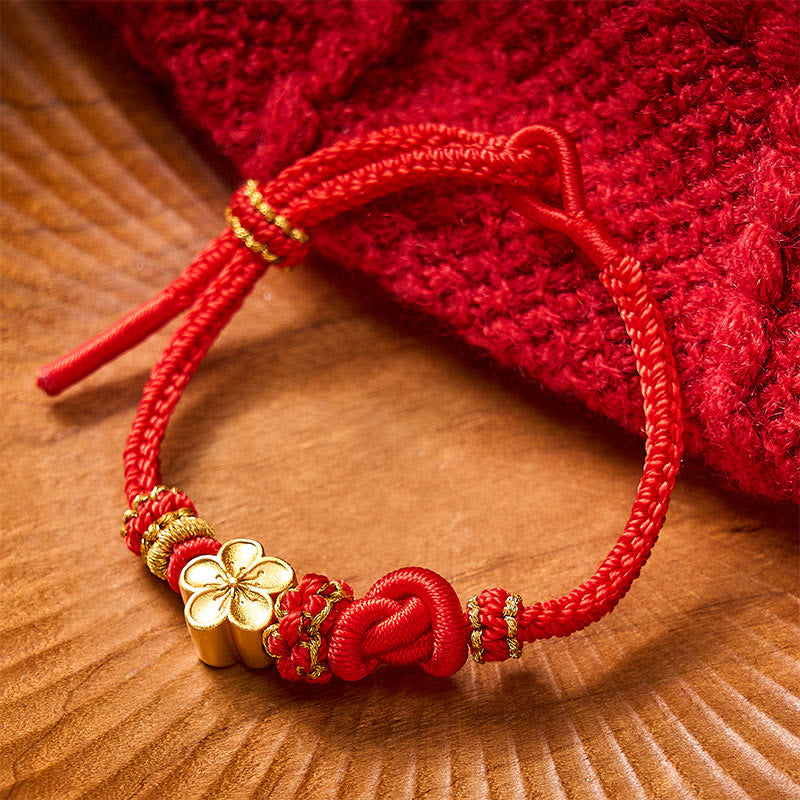 Buddha Stones Bracelet ajustable à nœud en corde tressée et fleur - Accessoire rouge à fleurs - image 7