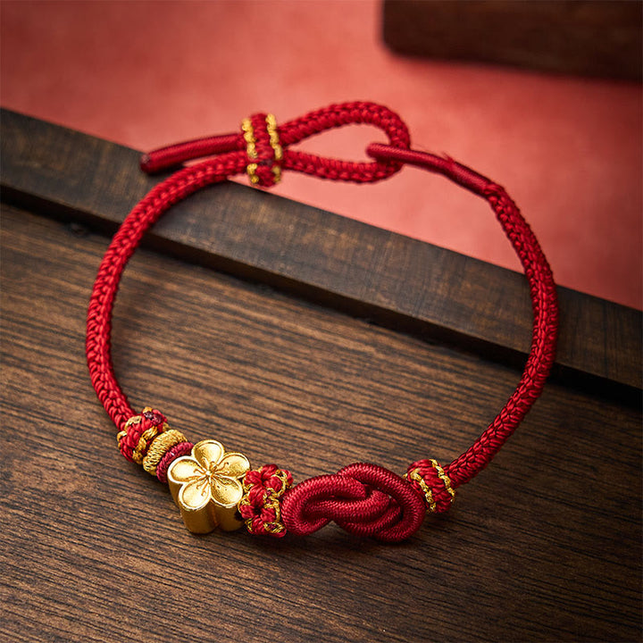 Buddha Stones Bracelet ajustable à nœud en corde tressée et fleur - image 1