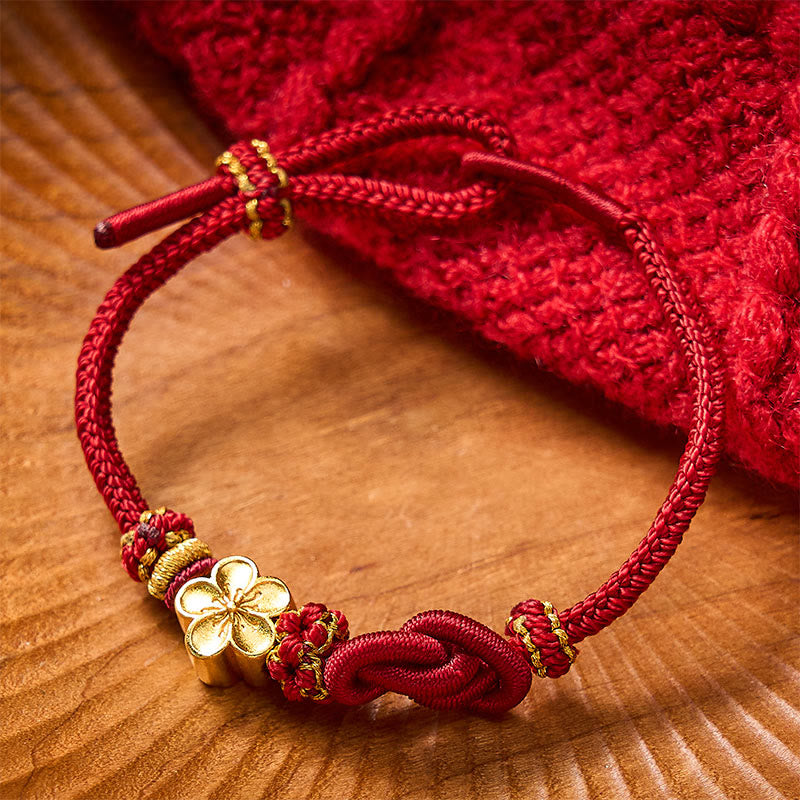 Buddha Stones Bracelet ajustable à nœud en corde tressée et fleur - Rouge foncé avec accessoire à fleurs - image 0