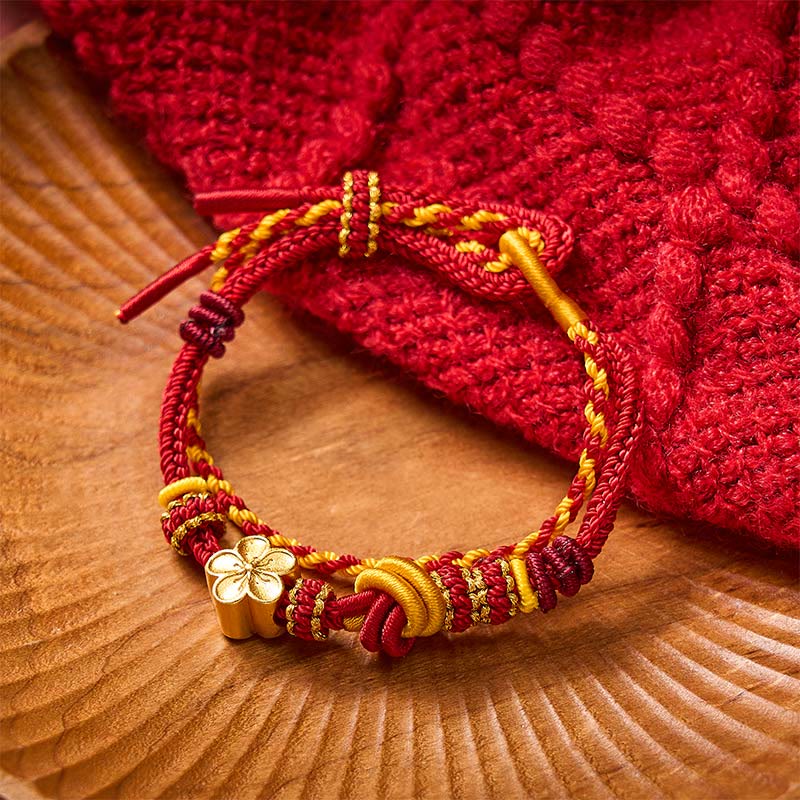 Buddha Stones Bracelet ajustable à double tour en corde tressée avec nœud floral - Accessoire rouge à fleurs - image 0