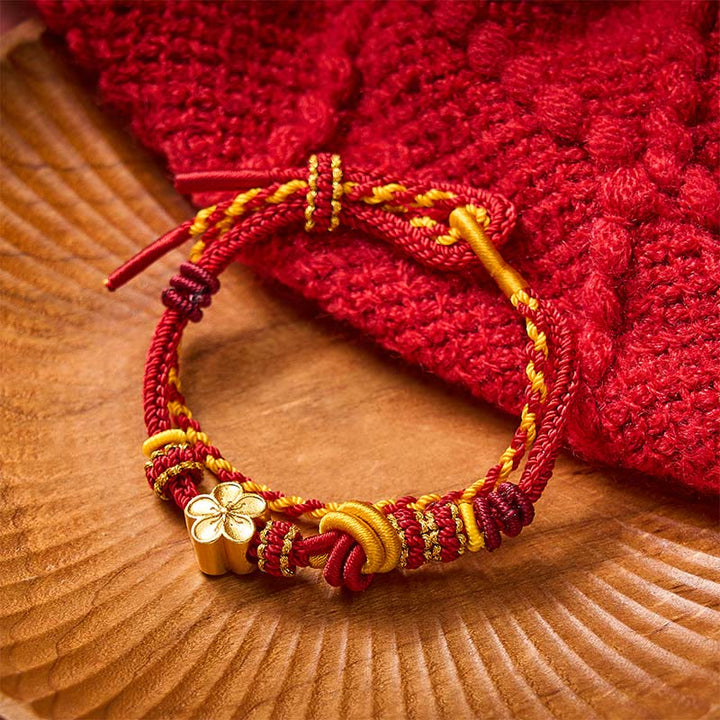 Buddha Stones Bracelet ajustable à double tour en corde tressée avec nœud floral - Accessoire rouge à fleurs - image 0