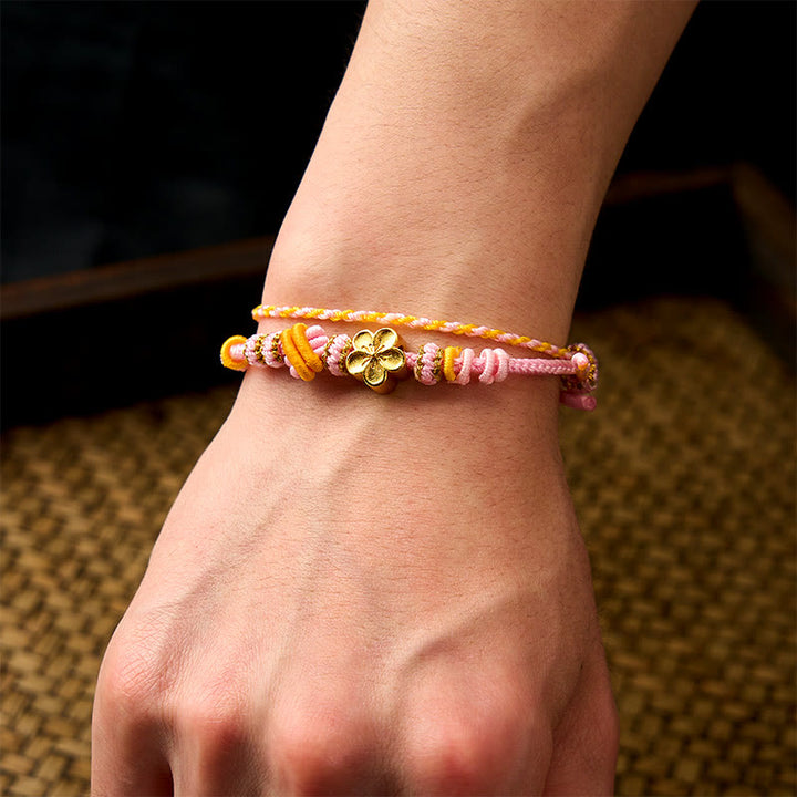 Buddha Stones Bracelet ajustable à double tour en corde tressée avec nœud floral - image 10