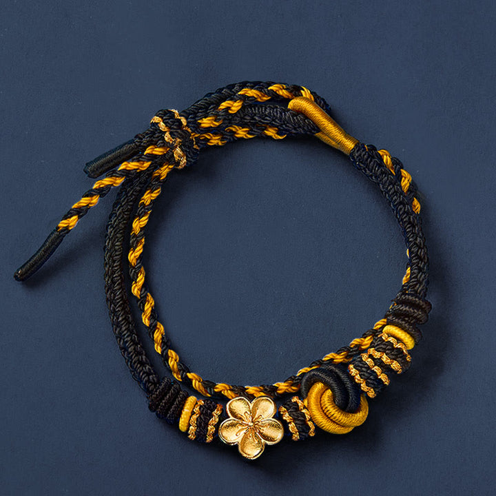 Buddha Stones Bracelet ajustable à double tour en corde tressée avec nœud floral - image 14