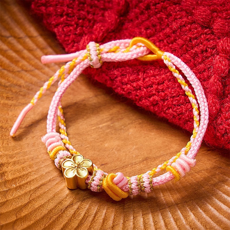 Buddha Stones Bracelet ajustable à double tour en corde tressée avec nœud floral - Accessoire rose avec fleur - image 5