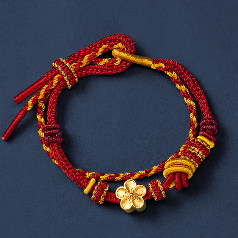 Buddha Stones Bracelet ajustable à double tour en corde tressée avec nœud floral - image 3