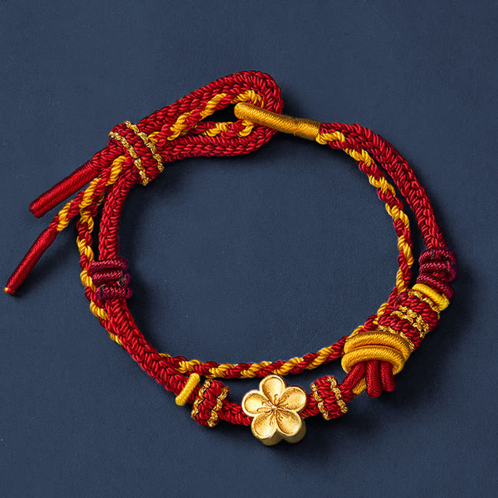 Buddha Stones Bracelet ajustable à double tour en corde tressée avec nœud floral - image 3