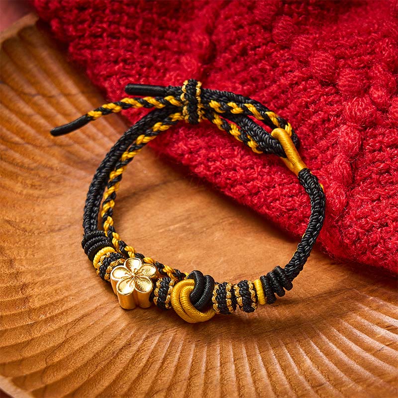 Buddha Stones Bracelet ajustable à double tour en corde tressée avec nœud floral - Accessoire noir à fleurs - image 11