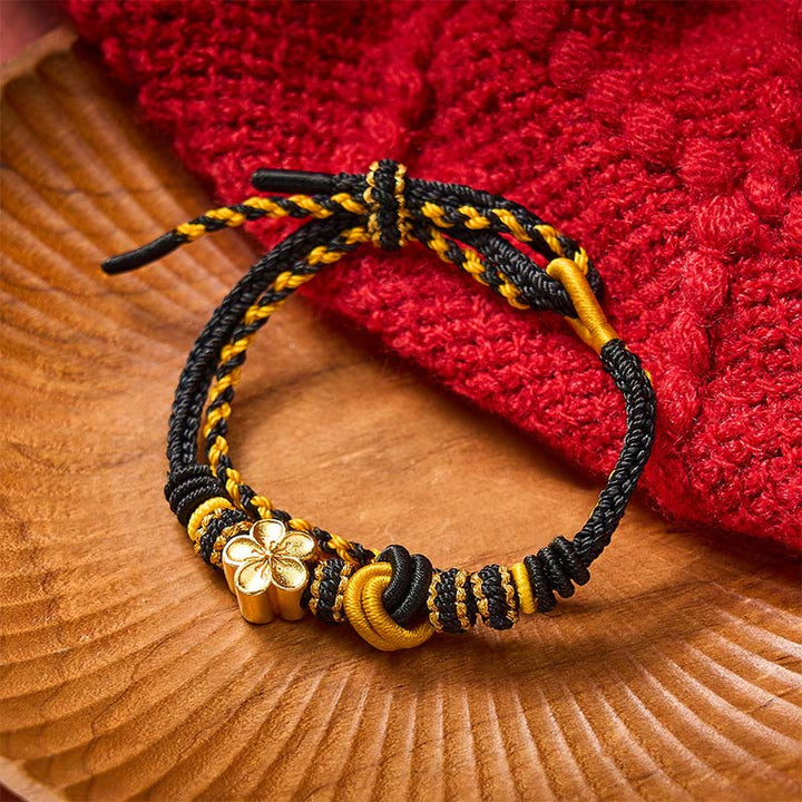 Buddha Stones Bracelet ajustable à double tour en corde tressée avec nœud floral - Accessoire noir à fleurs - image 11