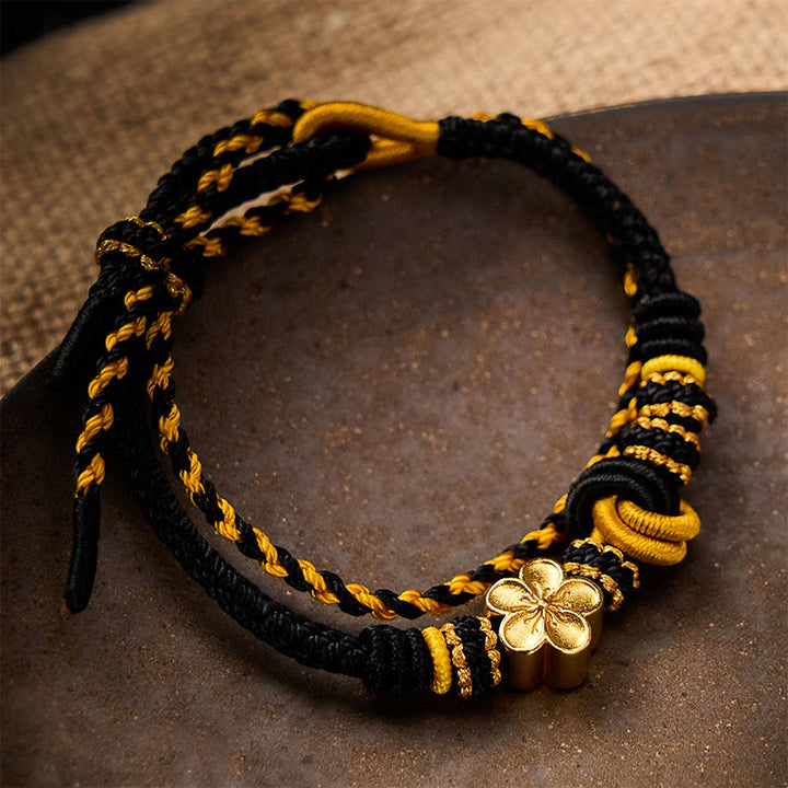 Buddha Stones Bracelet ajustable à double tour en corde tressée avec nœud floral - image 13
