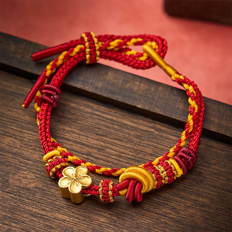 Buddha Stones Bracelet ajustable à double tour en corde tressée avec nœud floral - image 1