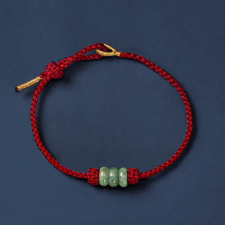 Buddha Stones Bracelet de protection ajustable fait main, tressé à la main avec un cordon rouge et des perles de jade de 3 mm. - image 3