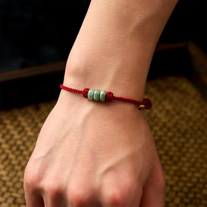 Buddha Stones Bracelet de protection ajustable fait main, tressé à la main avec un cordon rouge et des perles de jade de 3 mm. - image 6