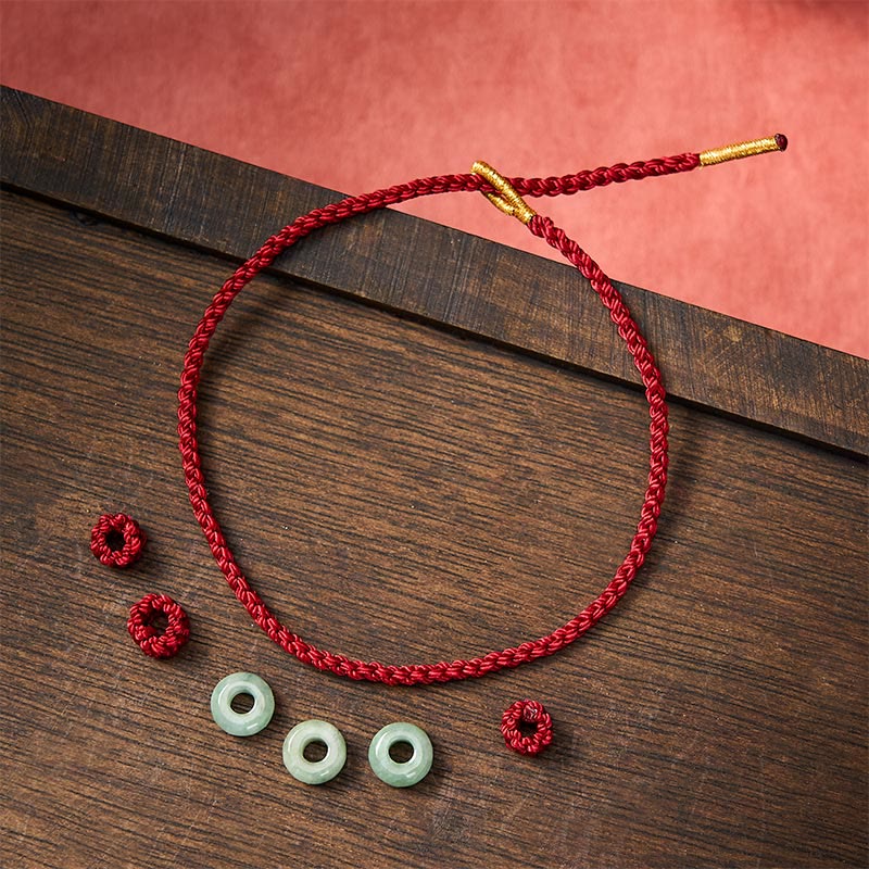 Buddha Stones Bracelet de protection ajustable fait main, tressé à la main avec un cordon rouge et des perles de jade de 3 mm. - image 4