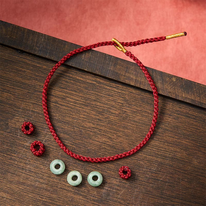 Buddha Stones Bracelet de protection ajustable fait main, tressé à la main avec un cordon rouge et des perles de jade de 3 mm. - image 4