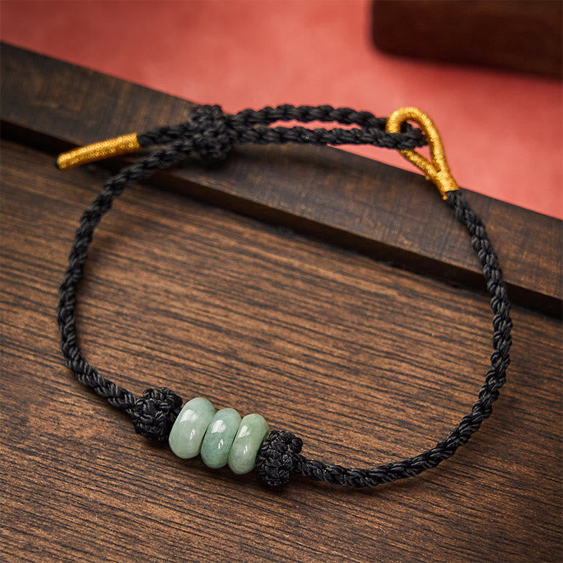 Buddha Stones Bracelet de protection ajustable fait main, tressé à la main avec un cordon rouge et des perles de jade de 3 mm. - Noir (Tour de poignet 15-20 cm) - image 17