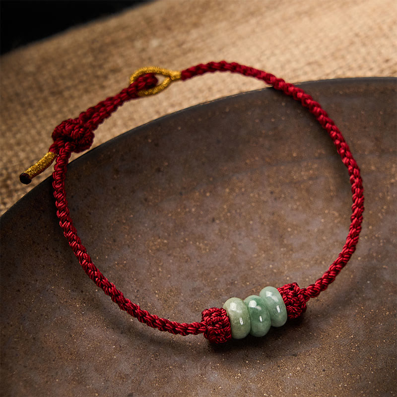 Buddha Stones Bracelet de protection ajustable fait main, tressé à la main avec un cordon rouge et des perles de jade de 3 mm. - image 2