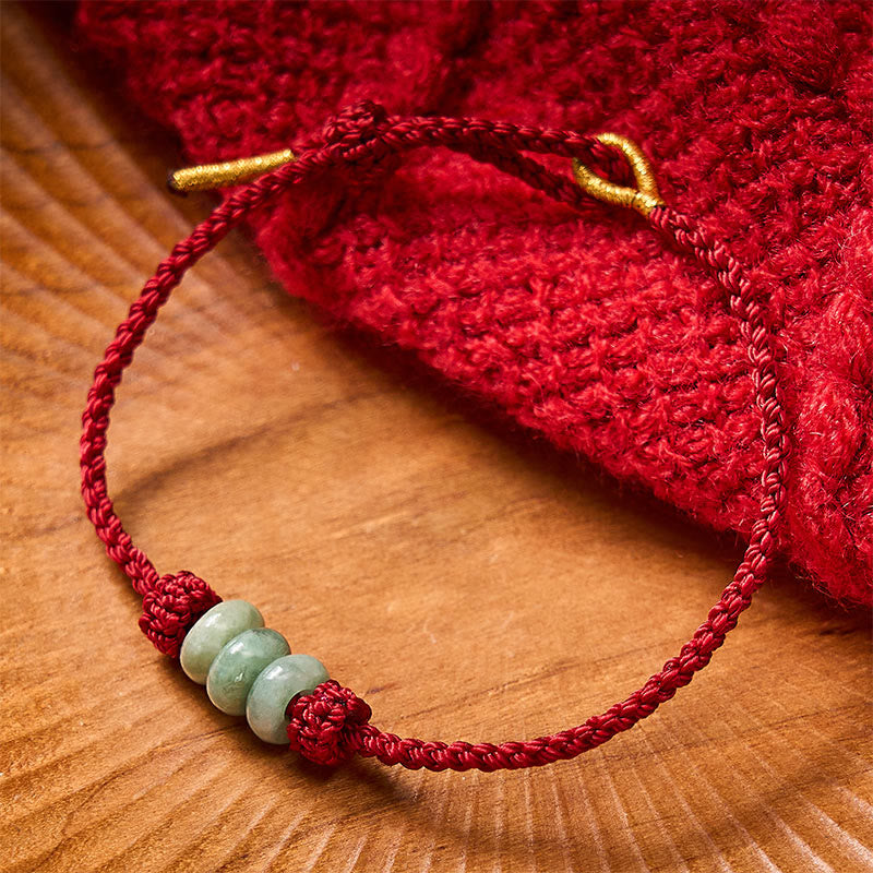 Buddha Stones Bracelet de protection ajustable fait main, tressé à la main avec un cordon rouge et des perles de jade de 3 mm. - image 1