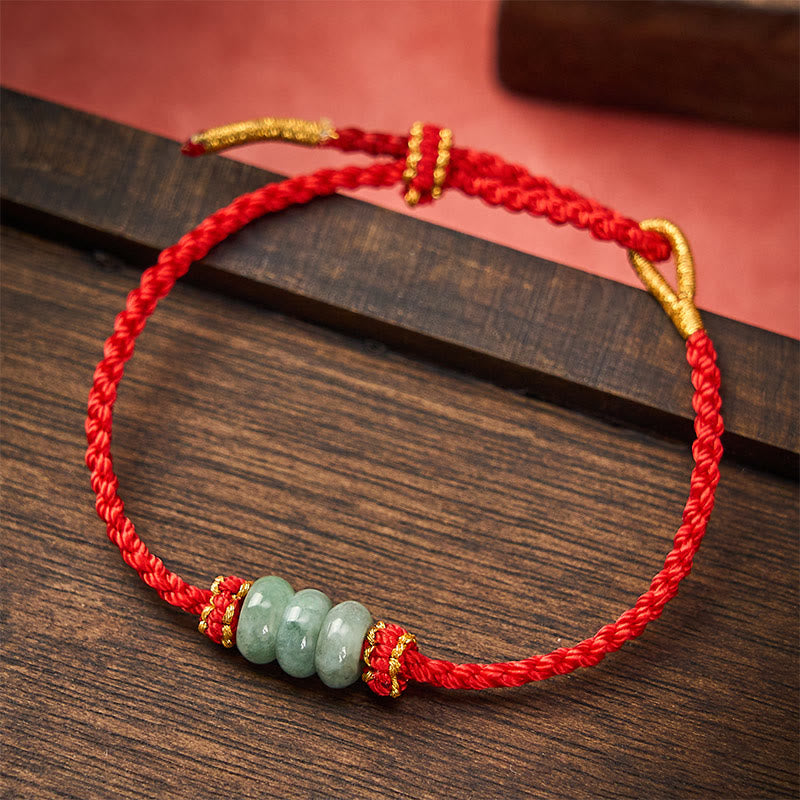 Buddha Stones Bracelet de protection ajustable fait main, tressé à la main avec un cordon rouge et des perles de jade de 3 mm. - Rouge (Tour de poignet 15-20 cm) - image 10