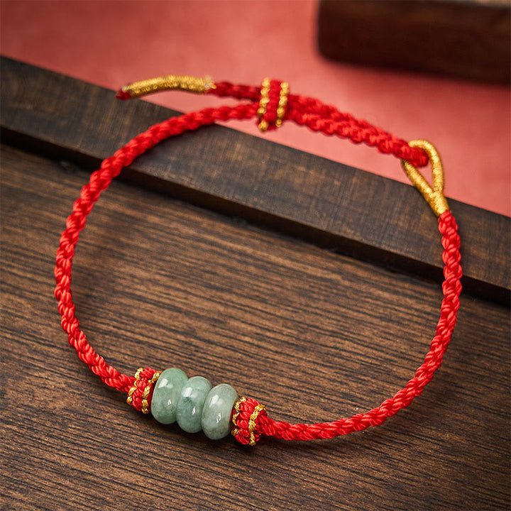 Buddha Stones Bracelet de protection ajustable fait main, tressé à la main avec un cordon rouge et des perles de jade de 3 mm. - Rouge (Tour de poignet 15-20 cm) - image 10
