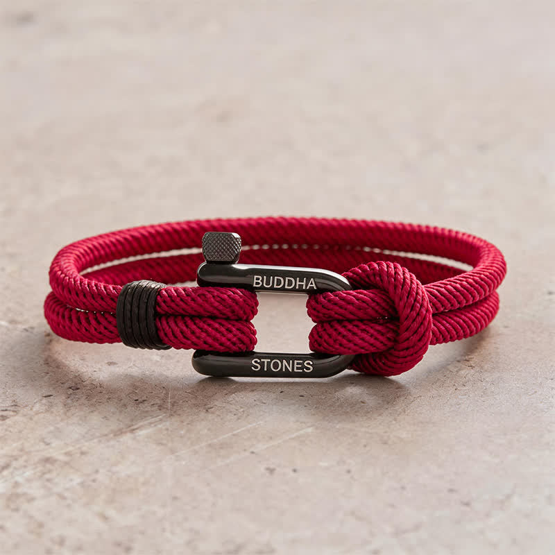 Buddha Stones Bracelet renforcé en acier titane avec anse en corde - Corde rouge, boucle noire - Tour de poignet : 7,9–8,2 pouces (20–21 cm) - image 8