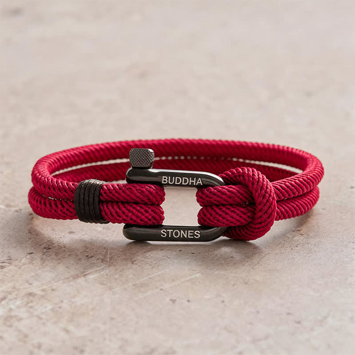 Buddha Stones Bracelet renforcé en acier titane avec anse en corde - Corde rouge, boucle noire - Tour de poignet : 7,9–8,2 pouces (20–21 cm) - image 8