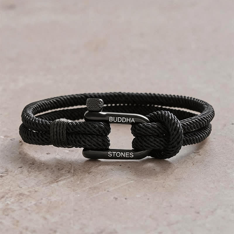 Buddha Stones Bracelet renforcé en acier titane avec anse en corde - Corde noire, boucle noire - Tour de poignet : 7,9–8,2 pouces (20–21 cm) - image 7