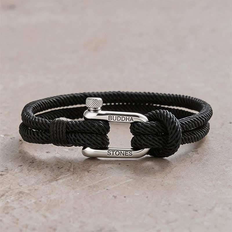 Buddha Stones Bracelet renforcé en acier titane avec anse en corde - Corde noire, boucle argentée - Tour de poignet : 7,9–8,2 pouces (20–21 cm) - image 13