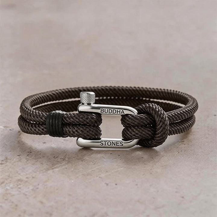 Buddha Stones Bracelet renforcé en acier titane avec anse en corde - Corde marron, boucle argentée - Tour de poignet : 7,9–8,2 pouces (20–21 cm) - image 17