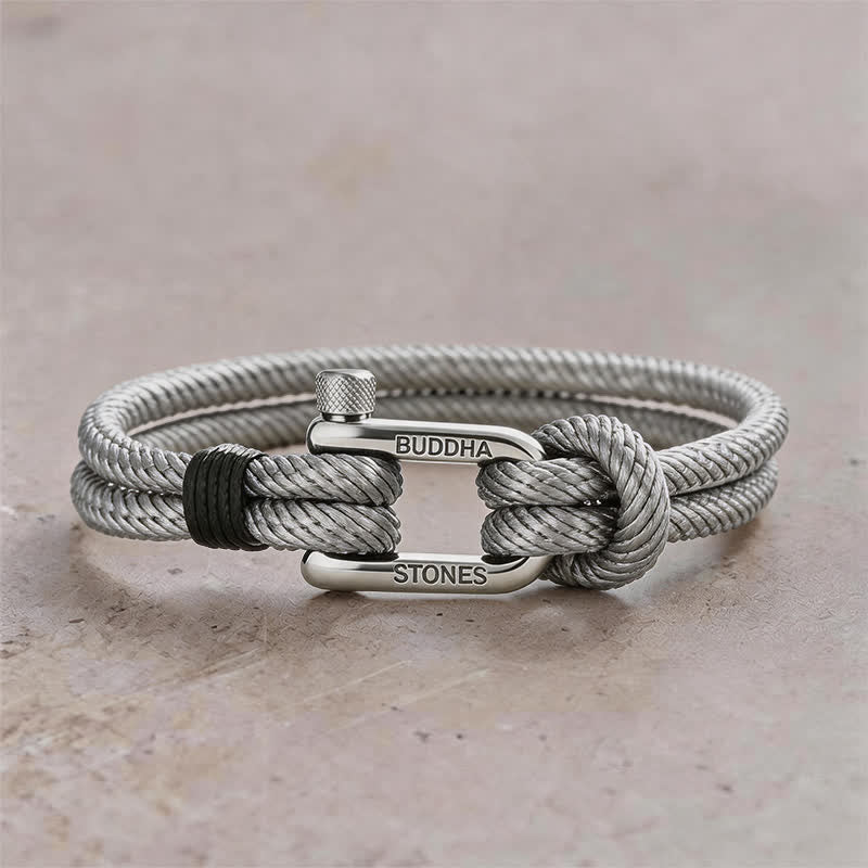 Buddha Stones Bracelet renforcé en acier titane avec anse en corde - Corde grise, boucle argentée - Tour de poignet : 7,9–8,2 pouces (20–21 cm) - image 16