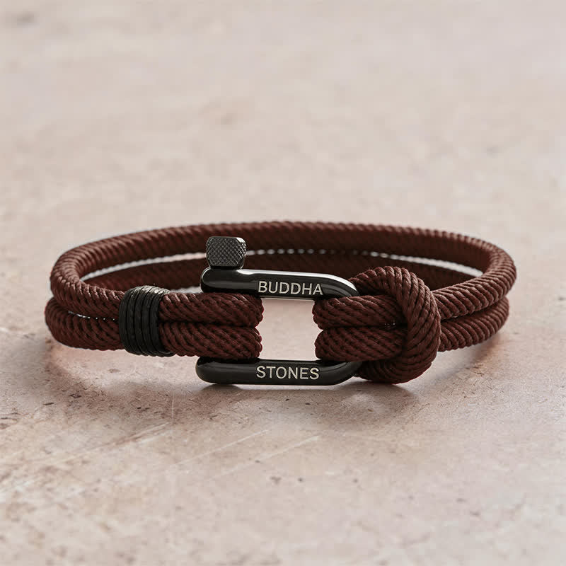 Buddha Stones Bracelet renforcé en acier titane avec anse en corde - Corde marron, boucle noire - Tour de poignet : 7,9–8,2 pouces (20–21 cm) - image 12