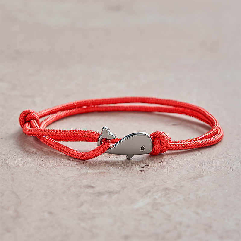 Buddha Stones Bracelet de connexion baleine en corde tressée double enroulement - Rouge - image 0