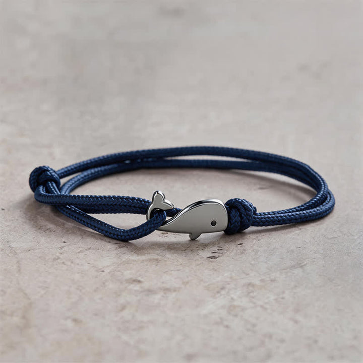 Buddha Stones Bracelet de connexion baleine en corde tressée double enroulement - Bleu marine - image 9