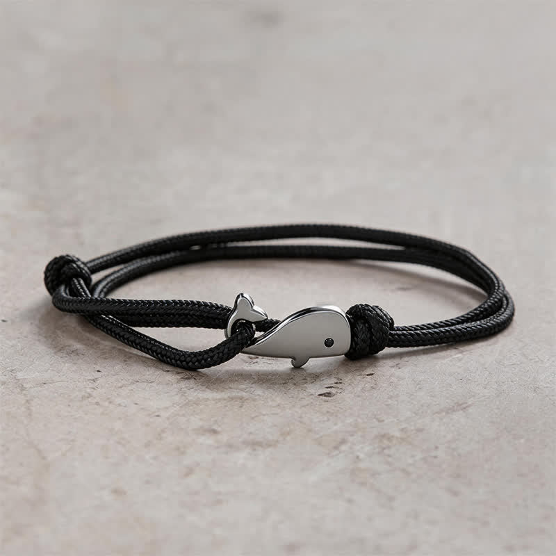 Buddha Stones Bracelet de connexion baleine en corde tressée double enroulement - Noir - image 8