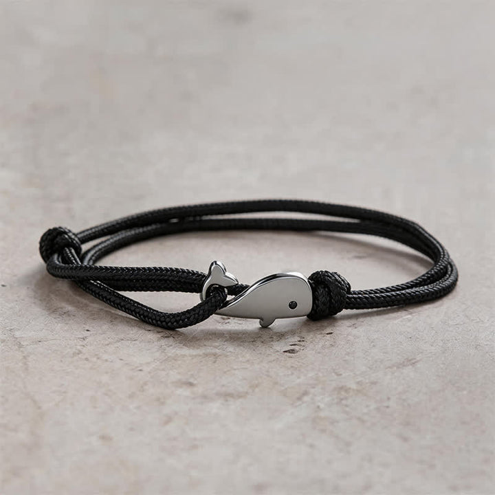 Buddha Stones Bracelet de connexion baleine en corde tressée double enroulement - Noir - image 8