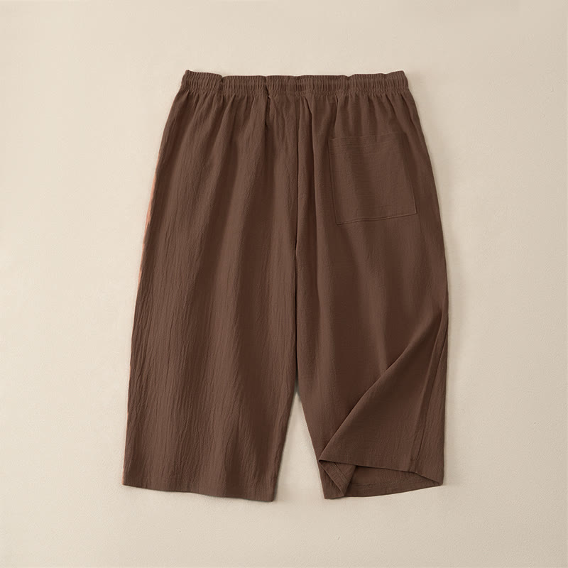 Buddha Stones Pantalon Capri d'été décontracté à cordon de serrage, coupe droite, avec poches, pour homme - image 1