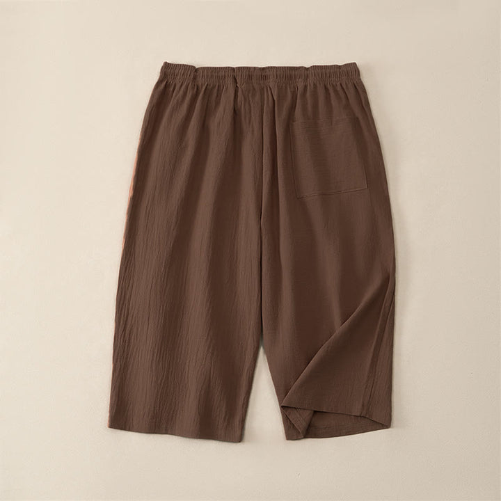 Buddha Stones Pantalon Capri d'été décontracté à cordon de serrage, coupe droite, avec poches, pour homme - image 1