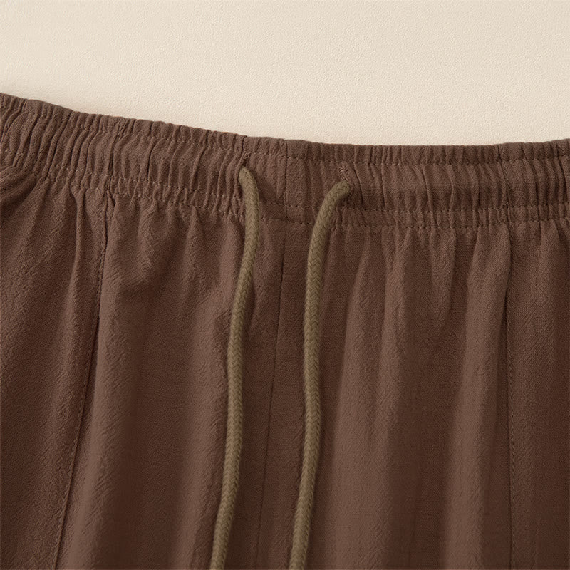 Buddha Stones Pantalon Capri d'été décontracté à cordon de serrage, coupe droite, avec poches, pour homme - image 2
