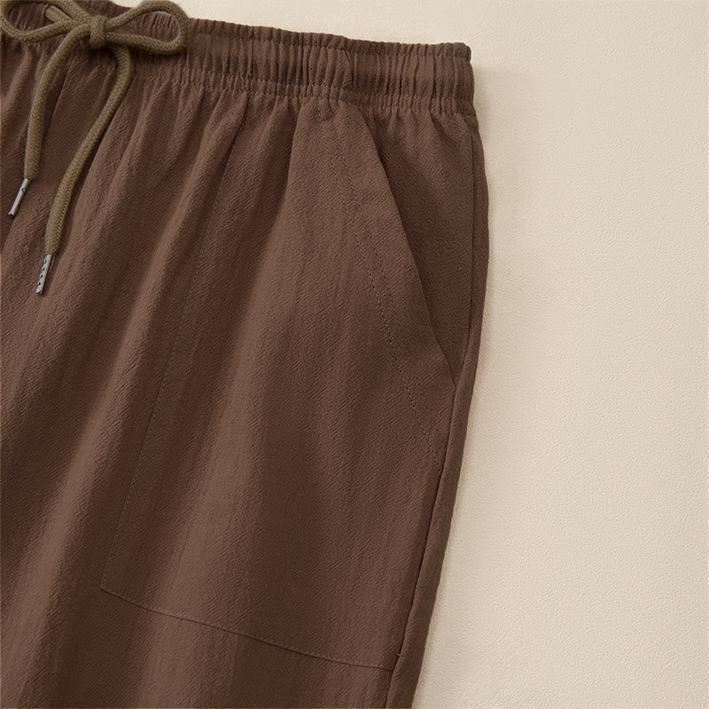 Buddha Stones Pantalon Capri d'été décontracté à cordon de serrage, coupe droite, avec poches, pour homme - image 4