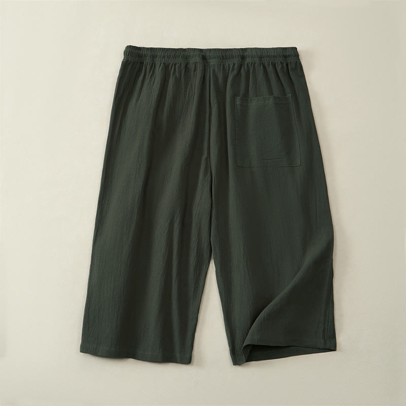 Buddha Stones Pantalon Capri d'été décontracté à cordon de serrage, coupe droite, avec poches, pour homme - image 9
