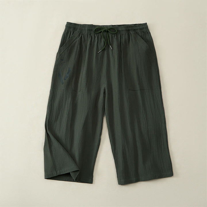 Buddha Stones Pantalon Capri d'été décontracté à cordon de serrage, coupe droite, avec poches, pour homme - Vert olive foncé - US/UK/AU42，EU52 (3XL) - image 8