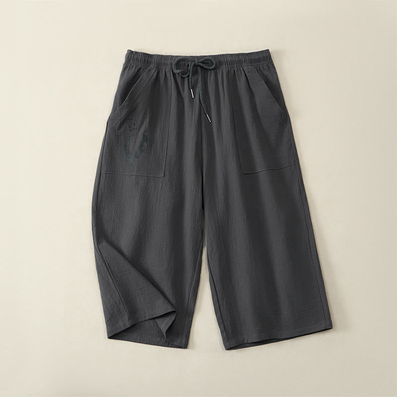 Buddha Stones Pantalon Capri d'été décontracté à cordon de serrage, coupe droite, avec poches, pour homme - Gris ardoise foncé - US/UK/AU42，EU52 (3XL) - image 15