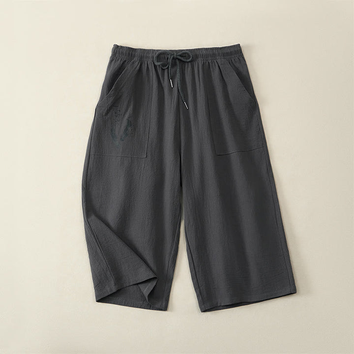 Buddha Stones Pantalon Capri d'été décontracté à cordon de serrage, coupe droite, avec poches, pour homme - Gris ardoise foncé - US/UK/AU42，EU52 (3XL) - image 15